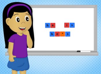 girl creating a contraction on whiteboard
