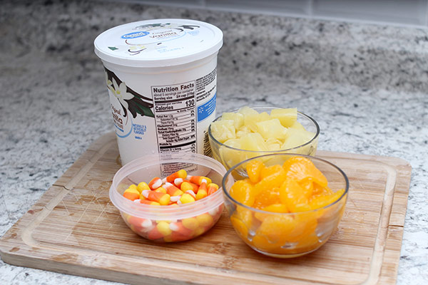 Ingredients for candy corn snack