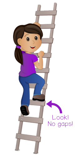 Cartoon girl climbing ladder with no gaps