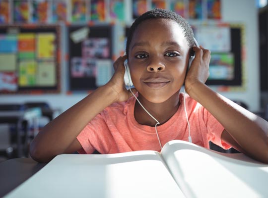 Headphones on top of book