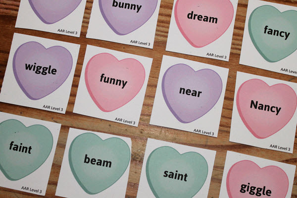 rhyming activity playing cards face-up