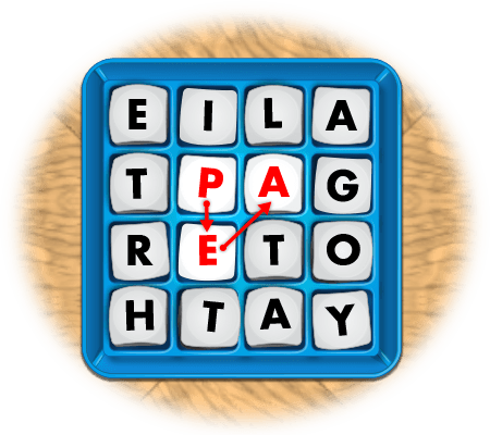 boggle game showing 3-letter word