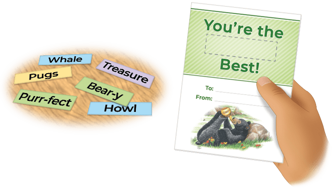 valentine card with pile of word strips