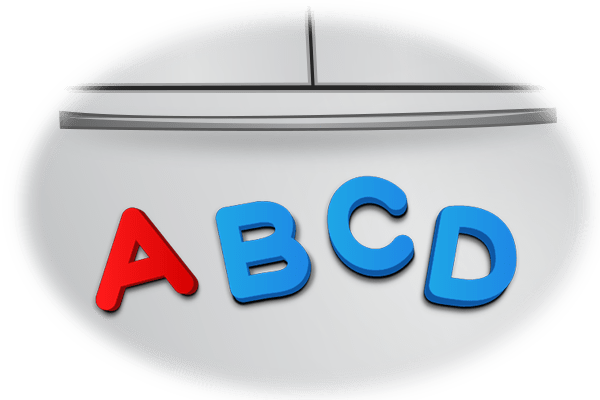 Refrigerator magnets in alphabetical order