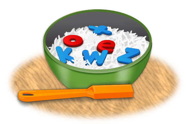 Refrigerator magnets in a bowl of rice with magnetic wand