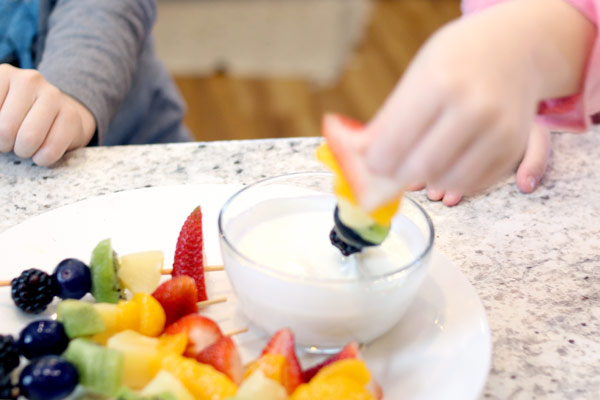 rainbow fruit skewers finished product