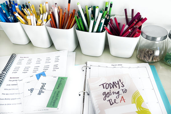 homeschool organization tools on a table